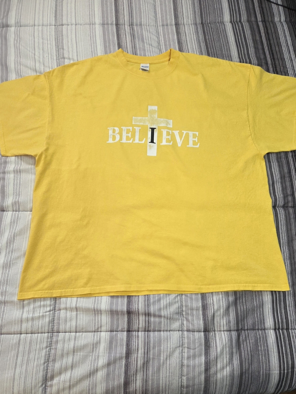 Vintage Yellow "BELIEVE" Cross Graphic T-Shirt
